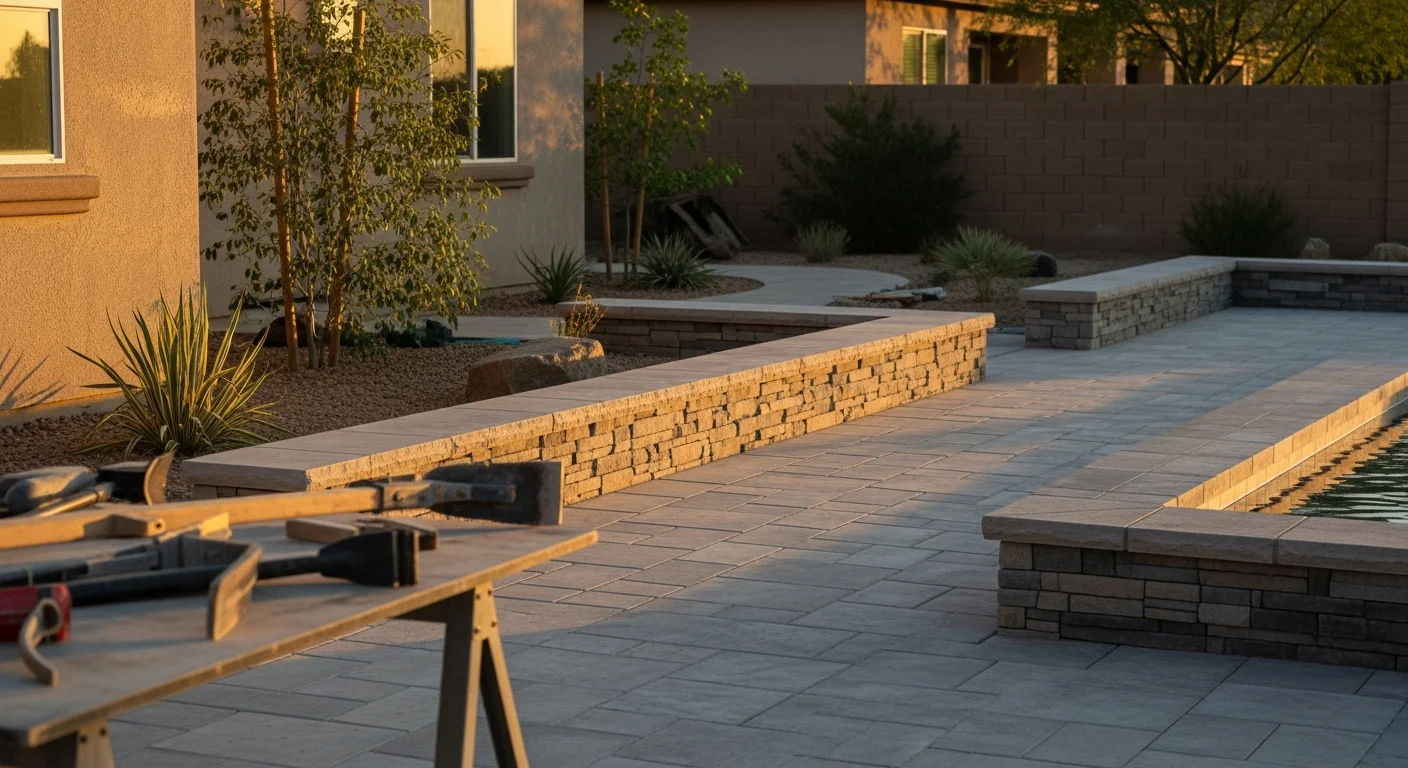Custom fence and hardscape installation on residential property