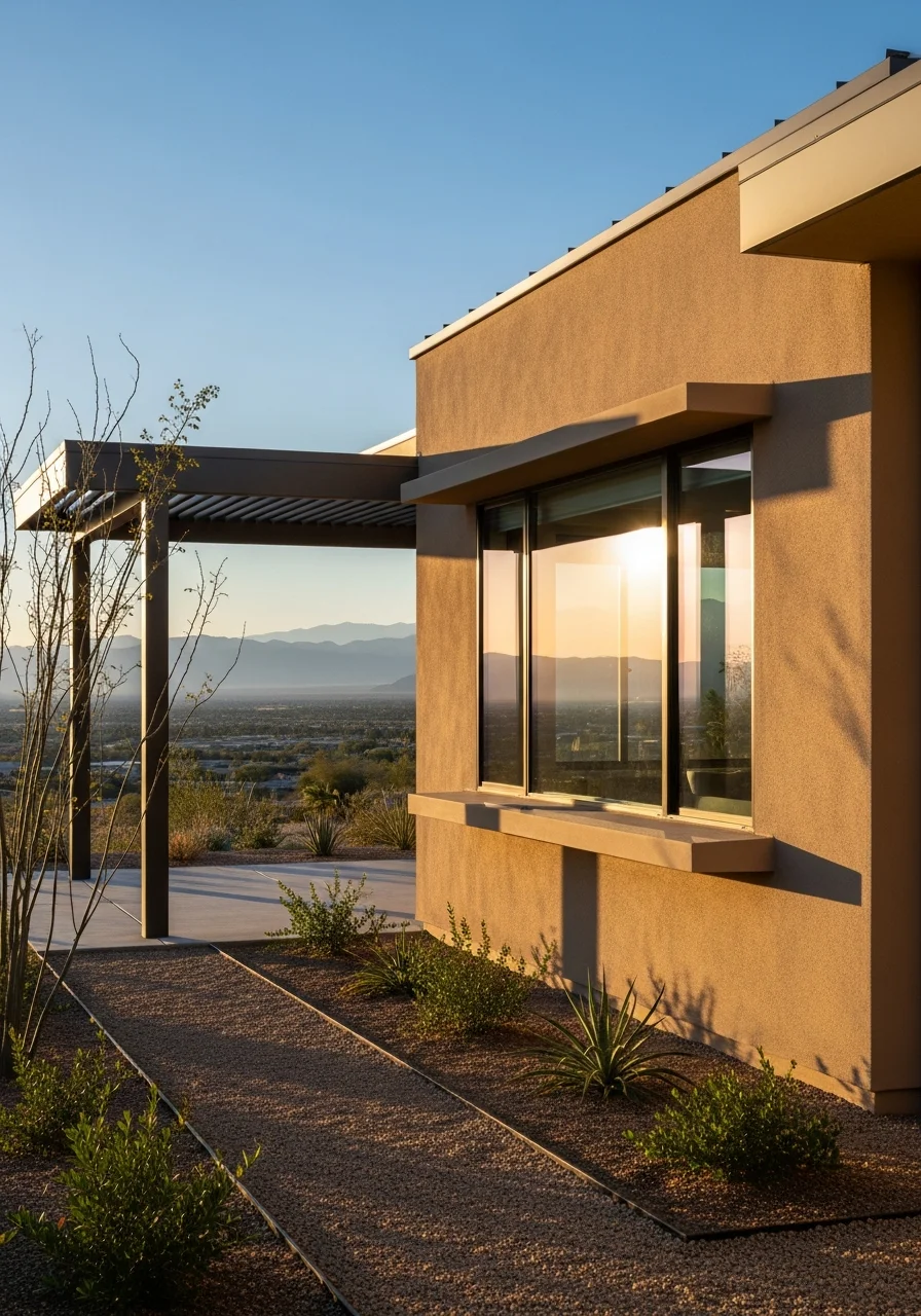 Desert home in Coachella Valley showing architecture adapted to hot, arid climate.