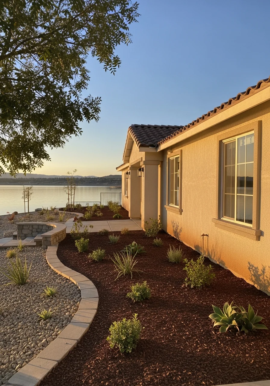 Lakeside property in Lake Elsinore showing residential architecture and natural landscape.
