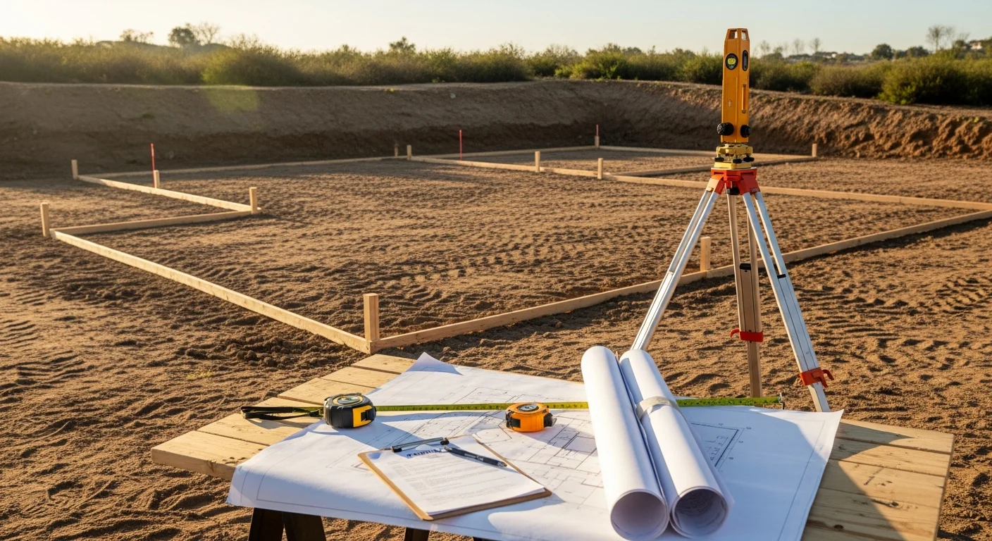 A newly framed single-family home under ground up construction on a graded residential lot in Perris, California. Concrete foundation, wood stud framing, and open roof trusses are visible against a clear Inland Empire sky.